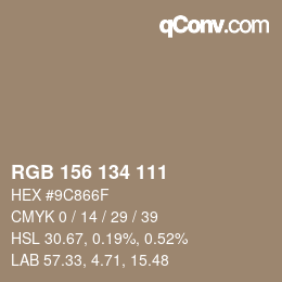 Farbcode: RGB 156 134 111 | qconv.com
