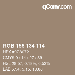 Color code: RGB 156 134 114 | qconv.com
