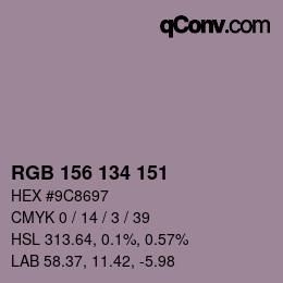 Color code: RGB 156 134 151 | qconv.com