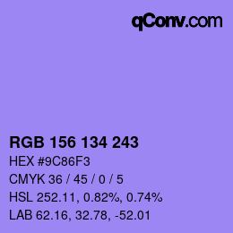 Color code: RGB 156 134 243 | qconv.com