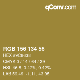 颜色代码: RGB 156 134 56 | qconv.com