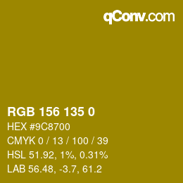 Color code: RGB 156 135 0 | qconv.com