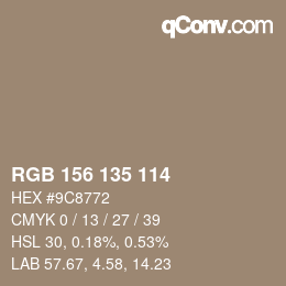Color code: RGB 156 135 114 | qconv.com