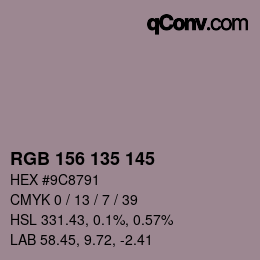 颜色代码: RGB 156 135 145 | qconv.com