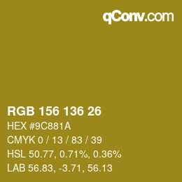 Color code: RGB 156 136 26 | qconv.com