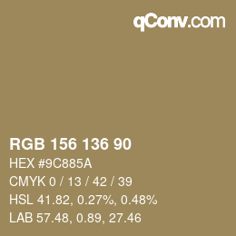 Código de color: RGB 156 136 90 | qconv.com