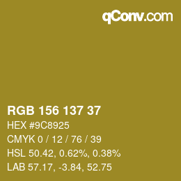 Color code: RGB 156 137 37 | qconv.com