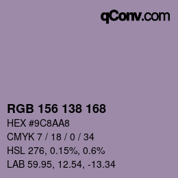 Código de color: RGB 156 138 168 | qconv.com