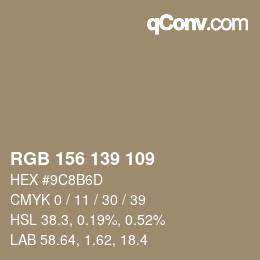 Farbcode: RGB 156 139 109 | qconv.com