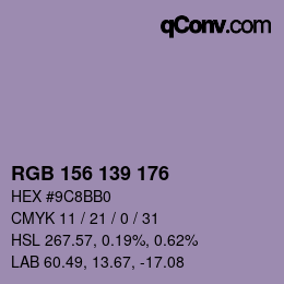 Color code: RGB 156 139 176 | qconv.com