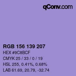 カラーコード: RGB 156 139 207 | qconv.com