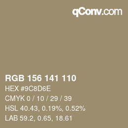 颜色代码: RGB 156 141 110 | qconv.com