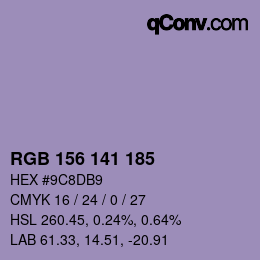 カラーコード: RGB 156 141 185 | qconv.com