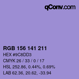 颜色代码: RGB 156 141 211 | qconv.com