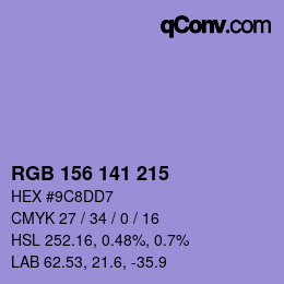 Color code: RGB 156 141 215 | qconv.com