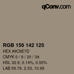 颜色代码: RGB 156 142 125 | qconv.com