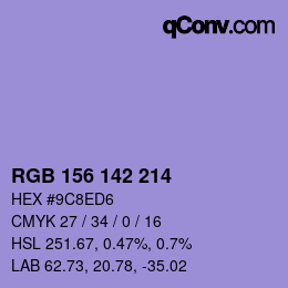 Color code: RGB 156 142 214 | qconv.com