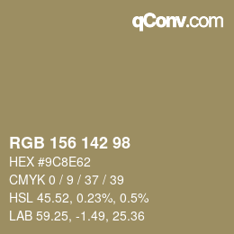 Color code: RGB 156 142 98 | qconv.com