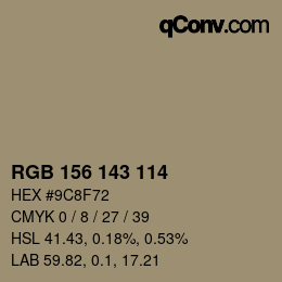 カラーコード: RGB 156 143 114 | qconv.com