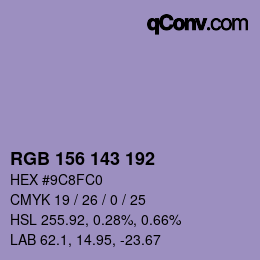 颜色代码: RGB 156 143 192 | qconv.com