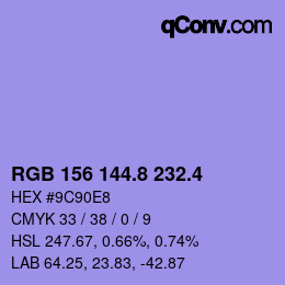 カラーコード: RGB 156 144.8 232.4 | qconv.com
