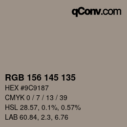 Código de color: RGB 156 145 135 | qconv.com