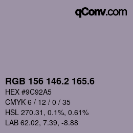 カラーコード: RGB 156 146.2 165.6 | qconv.com