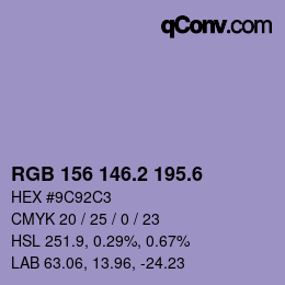 カラーコード: RGB 156 146.2 195.6 | qconv.com