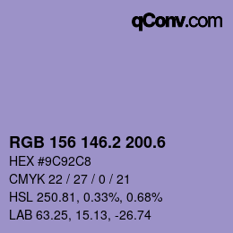 カラーコード: RGB 156 146.2 200.6 | qconv.com