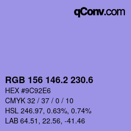 カラーコード: RGB 156 146.2 230.6 | qconv.com