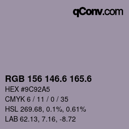 カラーコード: RGB 156 146.6 165.6 | qconv.com