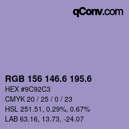 カラーコード: RGB 156 146.6 195.6 | qconv.com