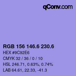カラーコード: RGB 156 146.6 230.6 | qconv.com