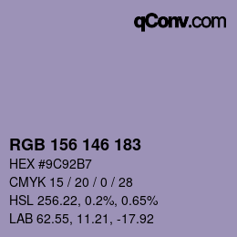 Color code: RGB 156 146 183 | qconv.com