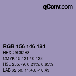 Color code: RGB 156 146 184 | qconv.com