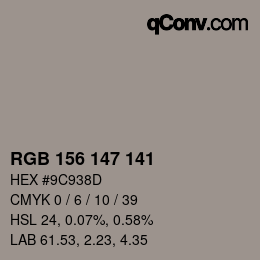 Color code: RGB 156 147 141 | qconv.com