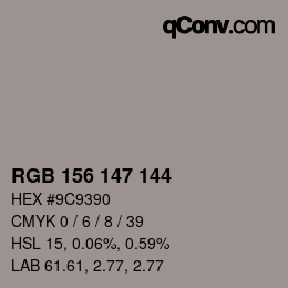 Color code: RGB 156 147 144 | qconv.com