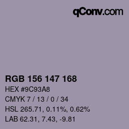 Color code: RGB 156 147 168 | qconv.com