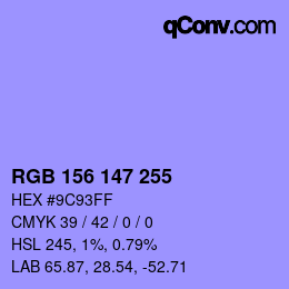 Color code: RGB 156 147 255 | qconv.com