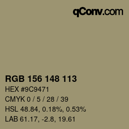 カラーコード: RGB 156 148 113 | qconv.com