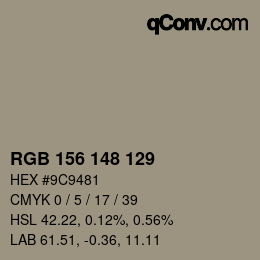 颜色代码: RGB 156 148 129 | qconv.com