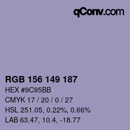 颜色代码: RGB 156 149 187 | qconv.com