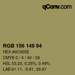 颜色代码: RGB 156 149 94 | qconv.com