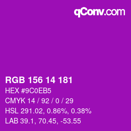 カラーコード: RGB 156 14 181 | qconv.com