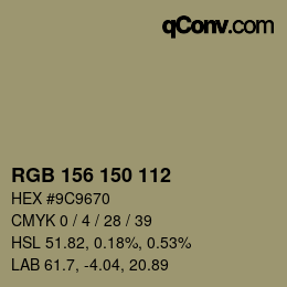 Color code: RGB 156 150 112 | qconv.com