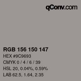 Color code: RGB 156 150 147 | qconv.com