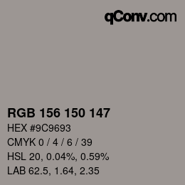 颜色代码: RGB 156 150 147 | qconv.com