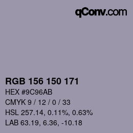 颜色代码: RGB 156 150 171 | qconv.com