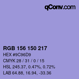 颜色代码: RGB 156 150 217 | qconv.com