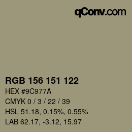 Farbcode: RGB 156 151 122 | qconv.com
